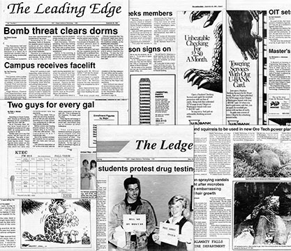 Compilation of various front pages of The Edge student newspaper