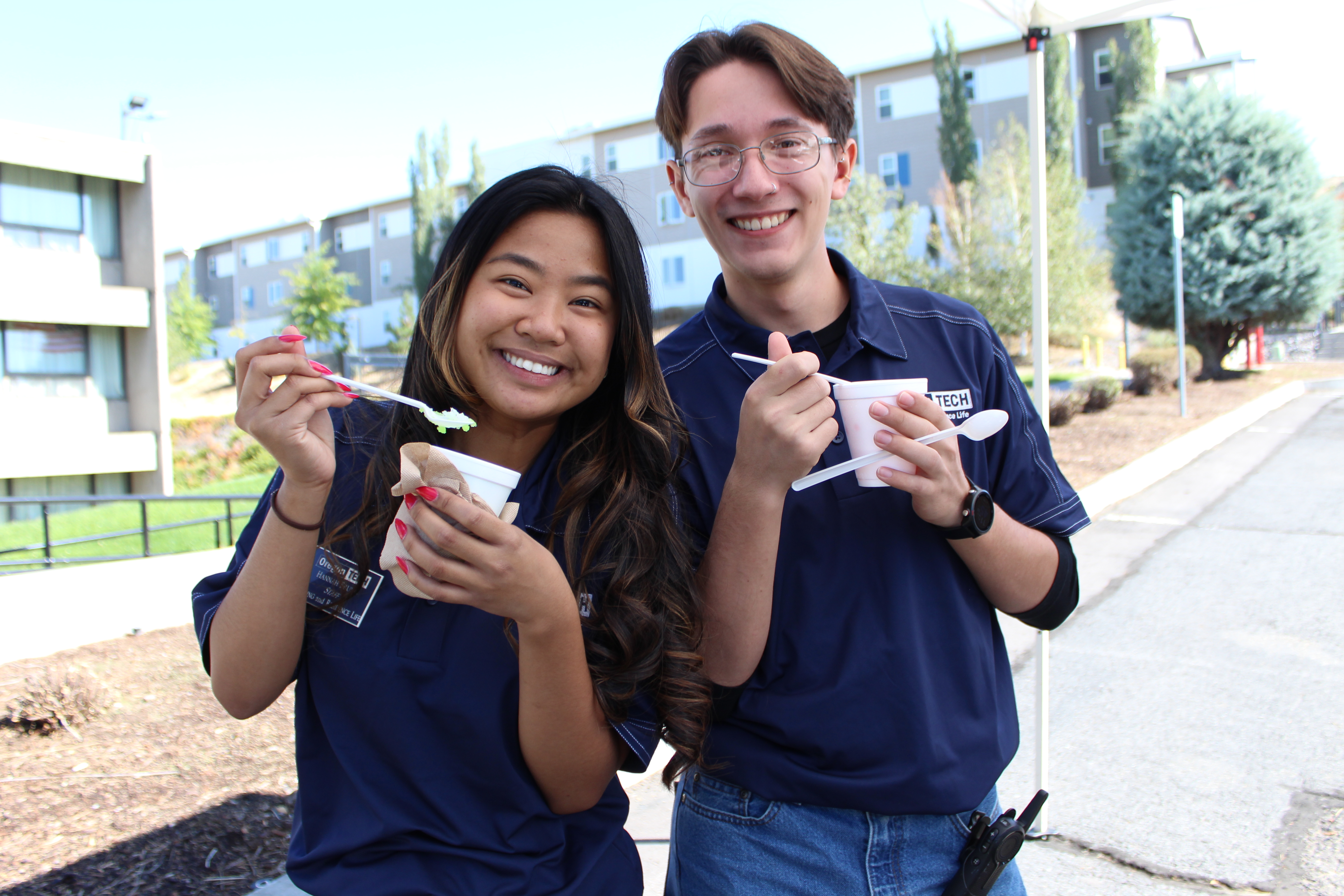 Two students eating ice cream 