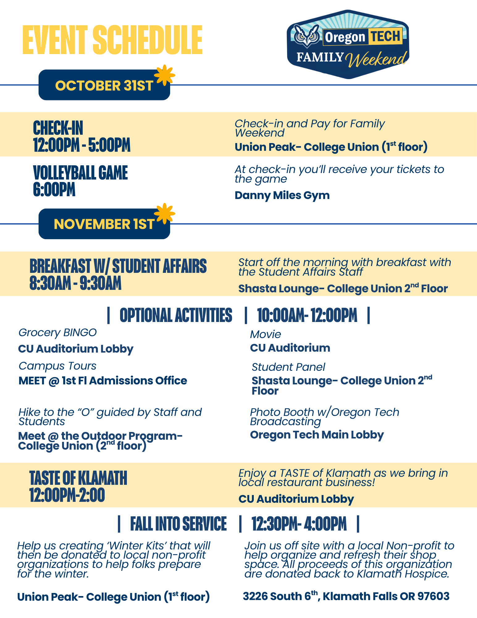 Family Weekend Schedule First Page