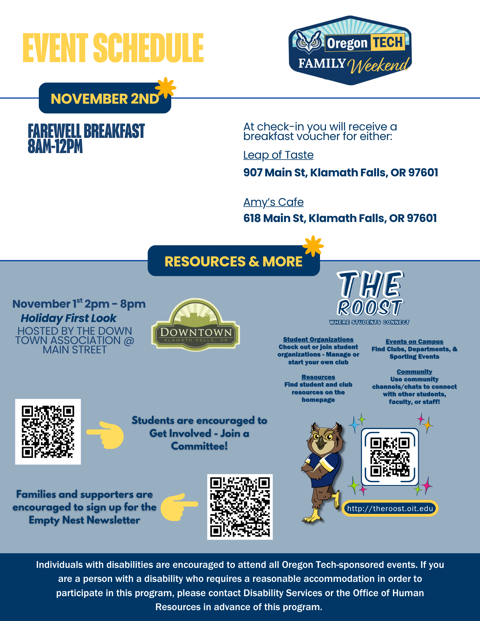 Family Weekend Schedule Second Page