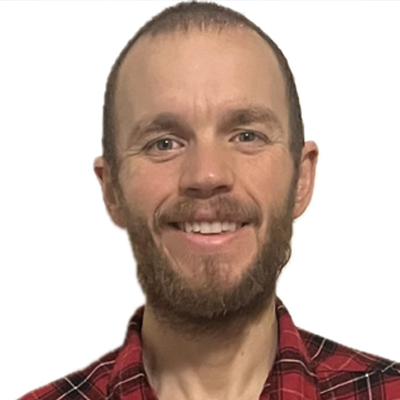 Image of Justin Bowman in red plaid shirt, short hair, and light beard.