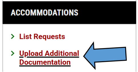 Screen shot with arrow pointed at "Upload Additional Documentation" link in AIM