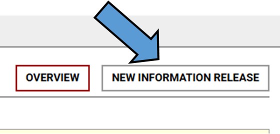 Screen shot of arrow pointing to the "New Information Release" button