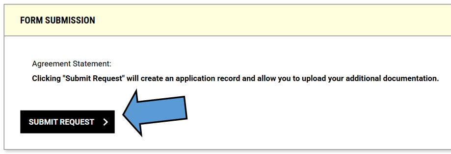 Screen shot of arrow pointed at "Submit Request" button in the submission section
