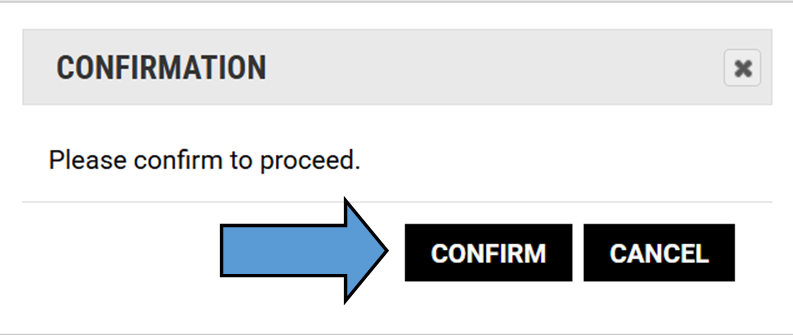 Screen shot of arrow pointed at the "Confirm" button in the pop-up confirmation message