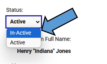 Screen shot of arrow pointing to the "Status" menu with displayed options to make a release active or in-active