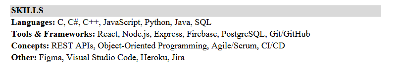 Skills section of resume 