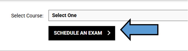 Screenshot with arrow pointing at "Schedule an Exam" button