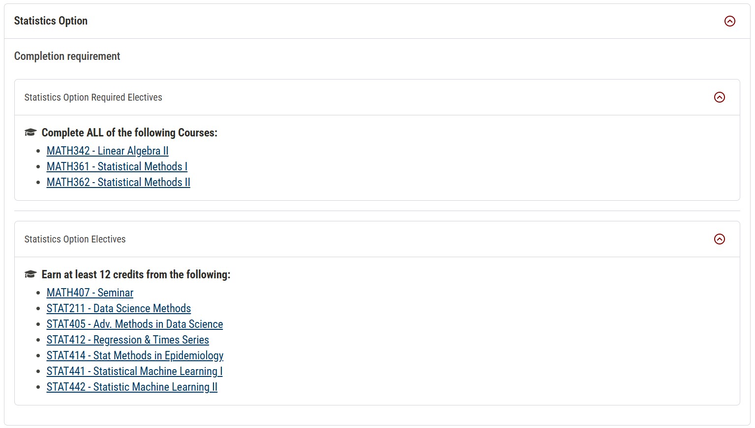 Statistics Option Courses