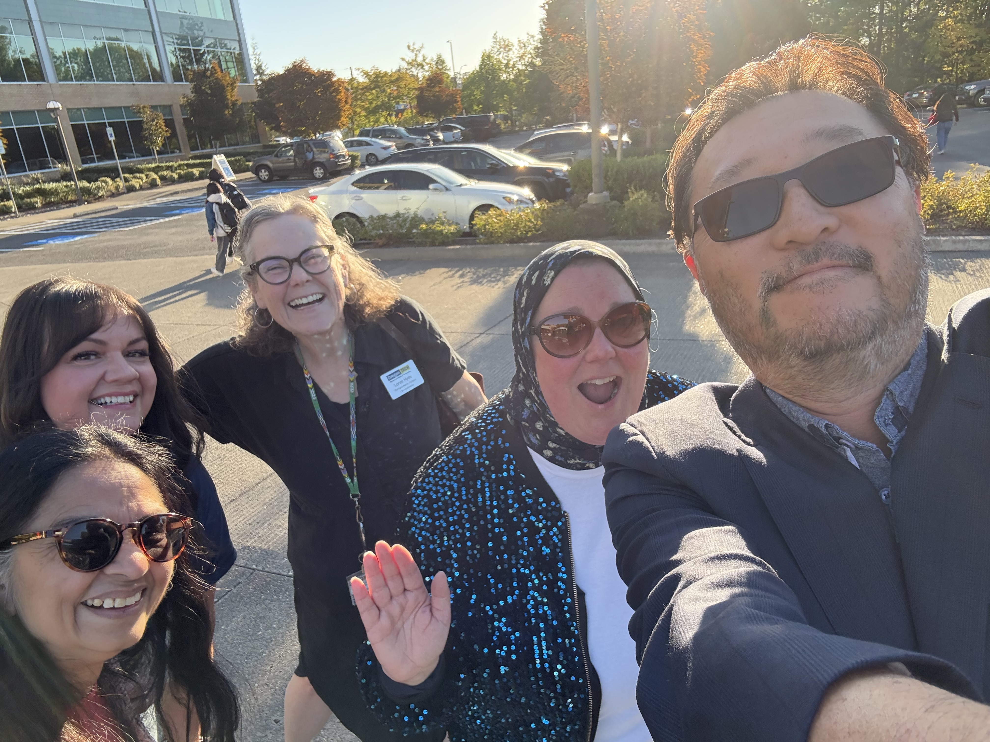 3 Portland-Metro professional staff and 2 faculty members take a quick selfie at the first annual Portland-Metro Music Garden festival.