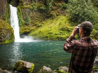 Sight seeing at a waterfall. 