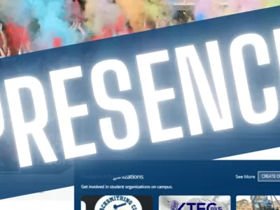 OIT.Presence.IO is Oregon Tech's platform for all student organizations. Image shows "Presence" text over a screenshot of the OIT.Presence.IO homepage