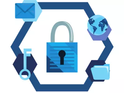 CYBERSECURITY CLUB logo of a hexagon surrounding a padlock with icons for email, internet, key, folder