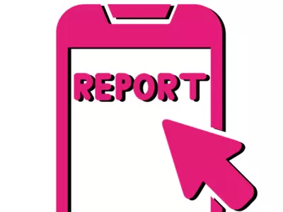 Report pink phone with cursor icon 