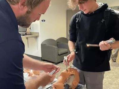 New student visiting Klamath Falls campus connects with a Respiratory Care faculty.