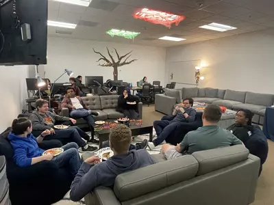 Students enjoying the Student Lounge renovated by the ASOIT student government on the 4th floor of Portland-Metro's campus. 