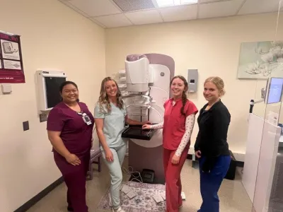 Oregon Tech students with mammography machine