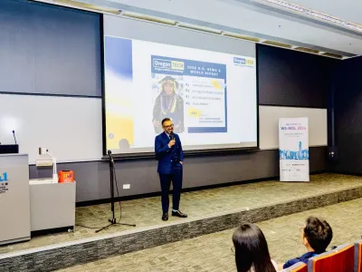 Professor KC Santosh presenting about Oregon Tech at Hong Kong AI workshop