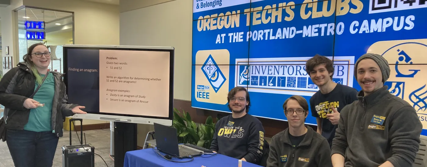 The Portland-Metro Tutors lead an activity in the lobby.