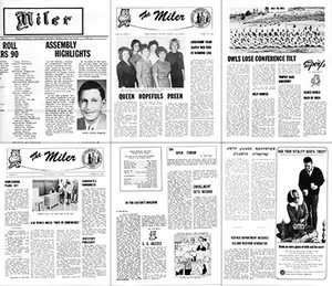 Compilation of various front pages of The Miler student newspaper