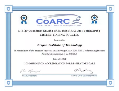CoARC RRT Credentialing Award 2021