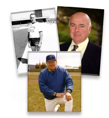 Pictures of 3 coaches. Dale Bates, Danny Miles, and Howard Morris