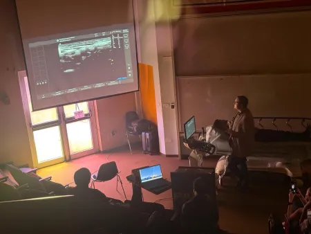 Ethan Schlecht demonstrates ultrasound techniques