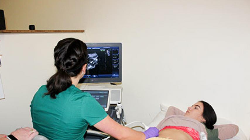 Sonography machine being used by students